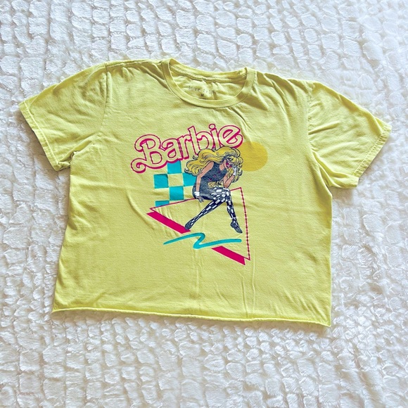 Love Tribe Tops - LOVE TRIBE: Juniors (M) Pre-Owned neon yellow, 80’s Barbie. Cropped top T shirt.
